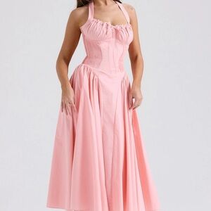 HOUSE OF CB 'Adabella' Rose Pink Cotton Halter Midi Sundress Size XS REG CUP